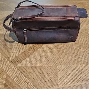 Leather Travel Dopp Kit Toiletry Bag - Brown